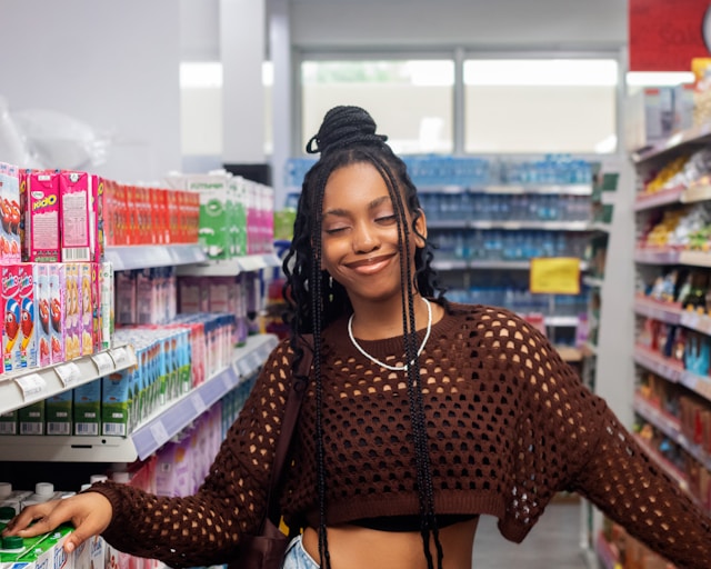 Woman smiling in the supermarket