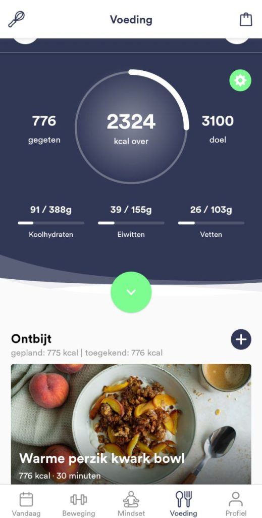 Vytal app nutrition tracking screen showing breakfast meal and calorie breakdown.